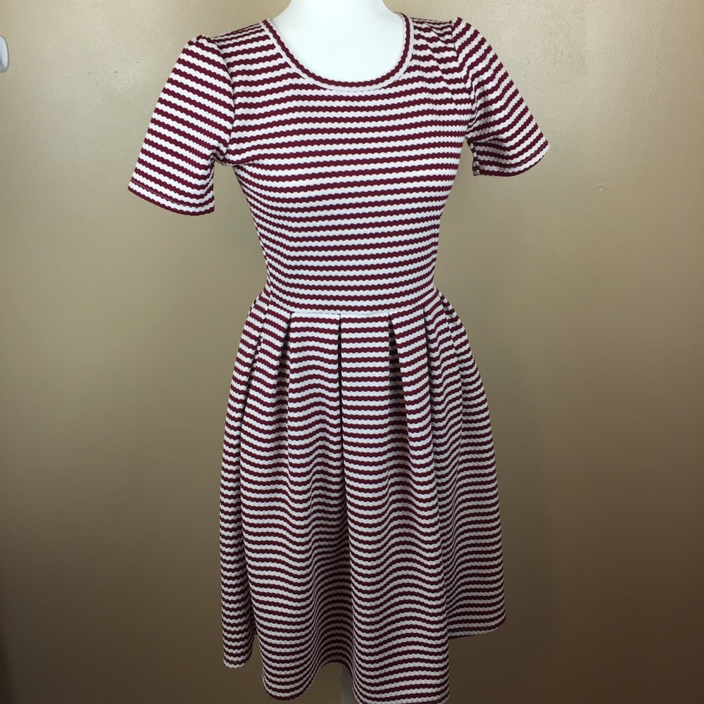 LuLaRoe Garnet and White Striped Dress